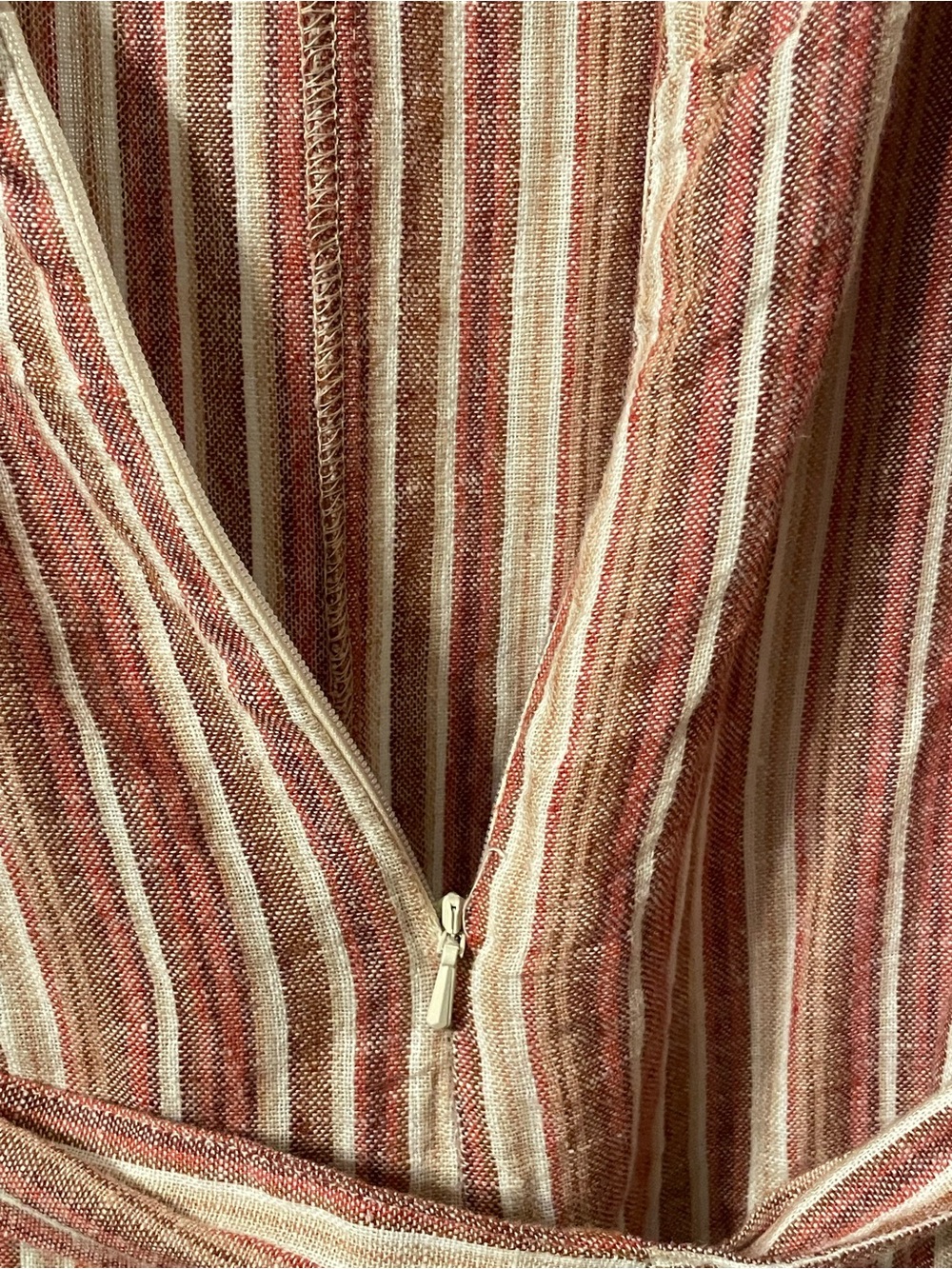 dip Striped V-Neck Sleeveless Jumpsuit in Rust and Cream - Picture 7 of 16